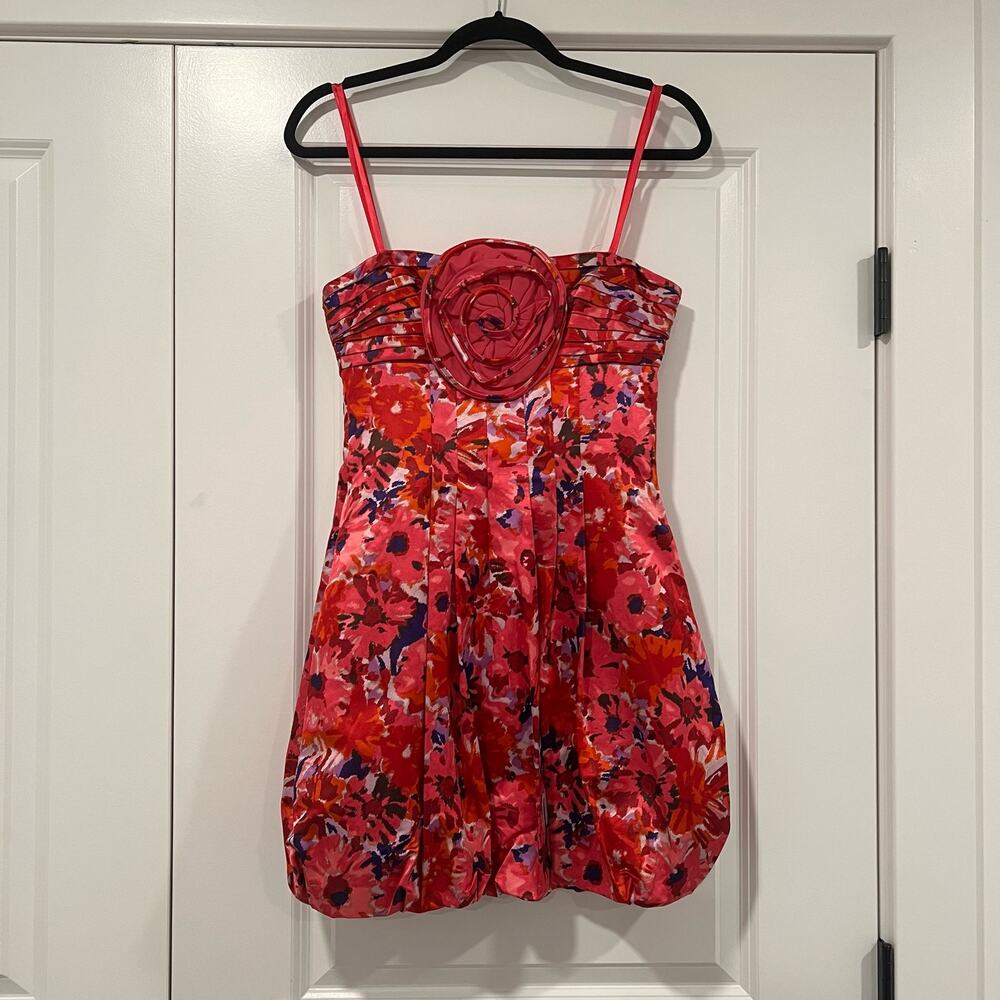 BCBG Generation Women's Mini Dress Red‎ Pink Floral with Rose Size 4